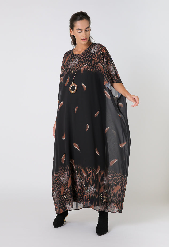 Choice Printed Wide Maxi Dress With Plain Inner Black