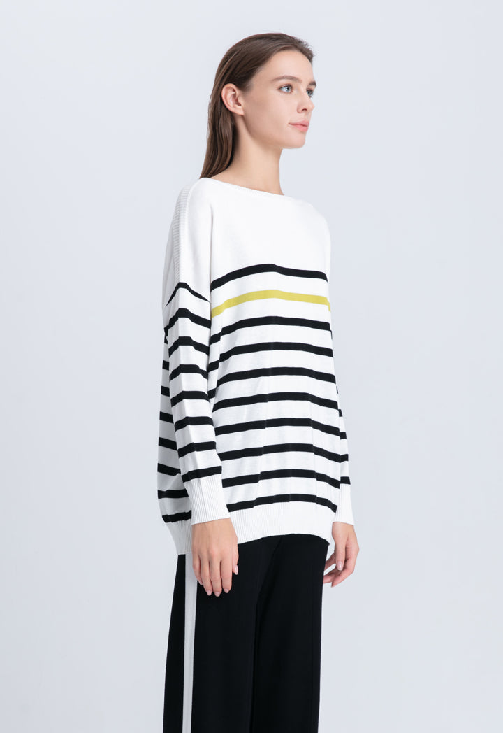 Choice Striped Boat Neck Knitted Blouse Offwhite/Black Stripes