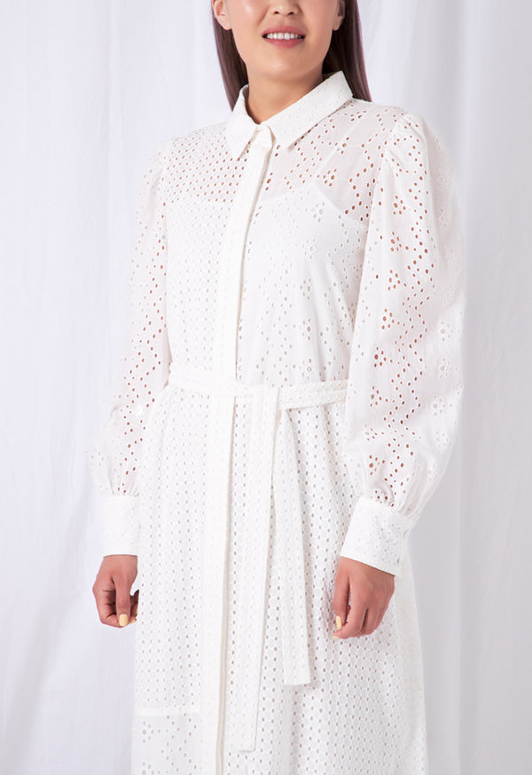 Choice Schiffli Shirt Dress White - Wardrobe Fashion