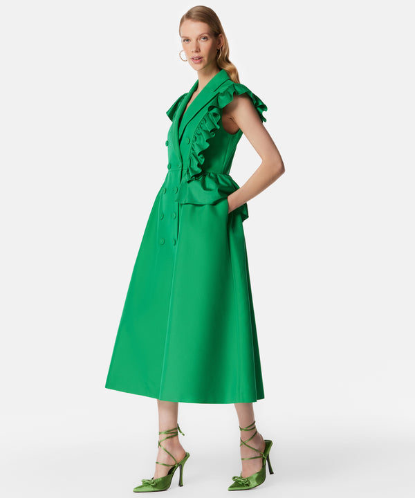 Machka Solid Ruffle-Effect Midi Dress Green