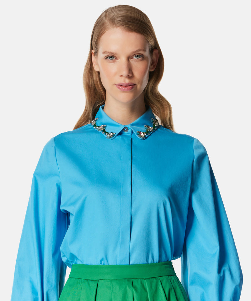 Machka Embellished Collar Solid Shirt Blue