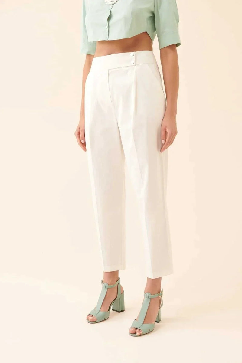 Roman Solid Straight Leg Trousers Off White