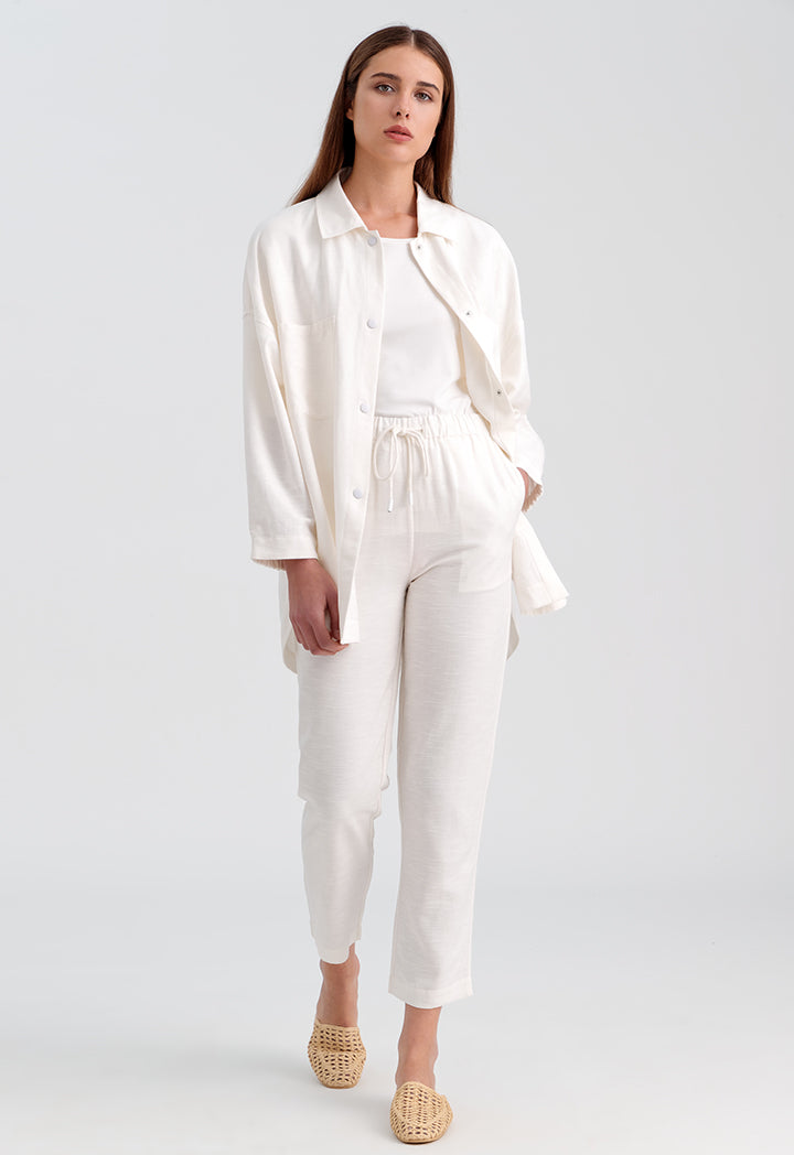 Choice Elasticated Waistband Solid Linen Trouser Off White