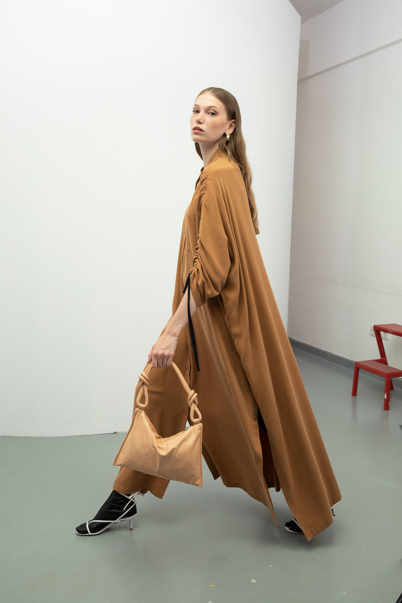 Baqa Sleeve Detail Maxi Dress Camel