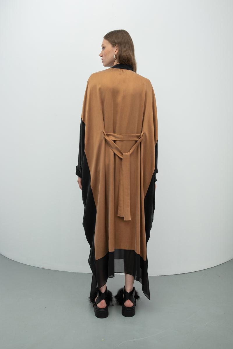 Baqa Colorblock Asymmetrical Dress Camel