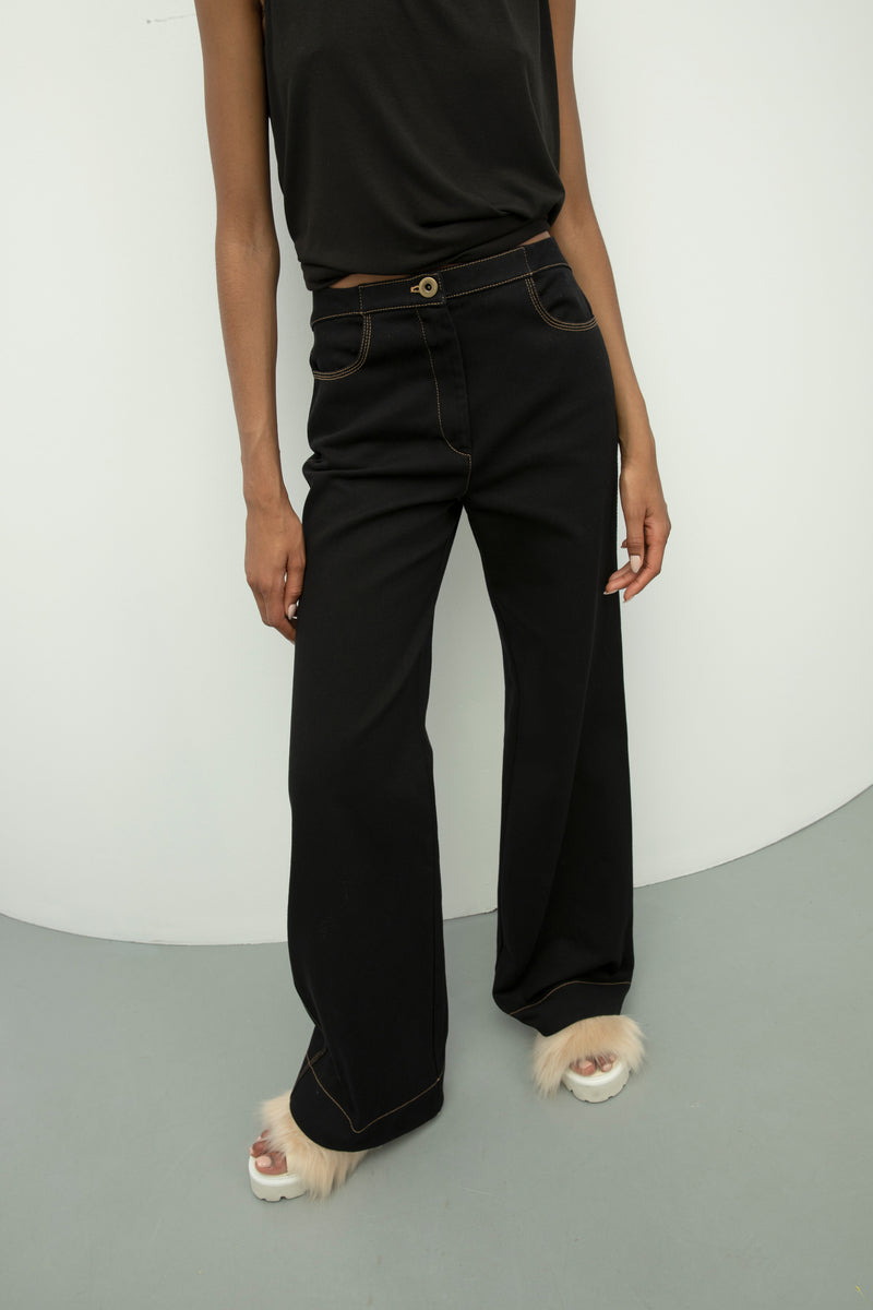 Baqa Denim Contrast Stitched Trouser Black