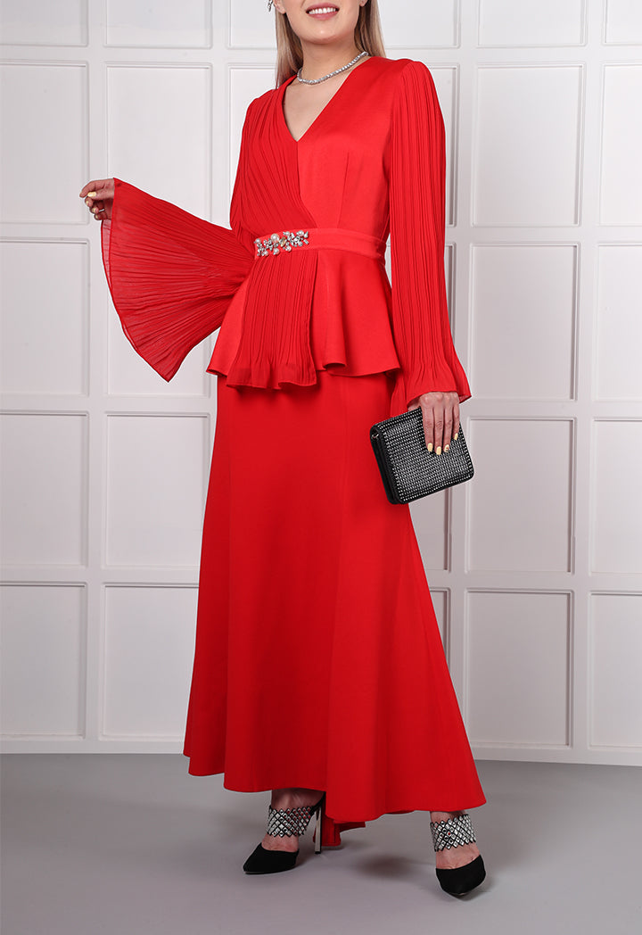 Choice Pleated Chiffon Blouse Red - Wardrobe Fashion