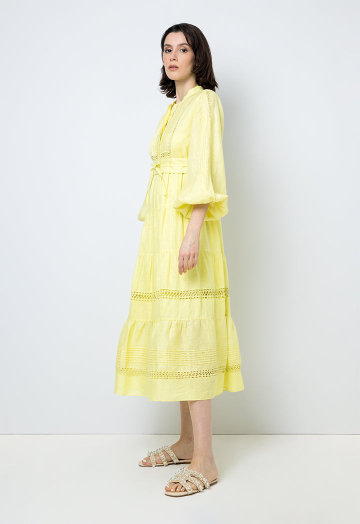 Choice Embroidered Detail Midi Dress Yellow