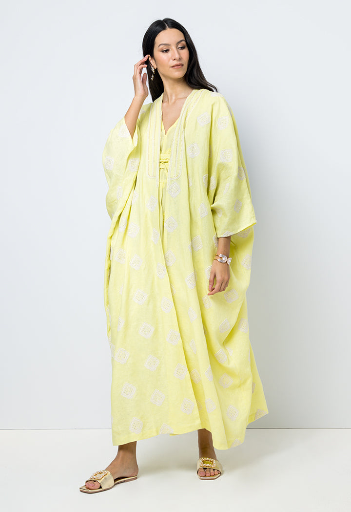 Choice Embroidered Sequins Short Sleeves Kaftan Yellow
