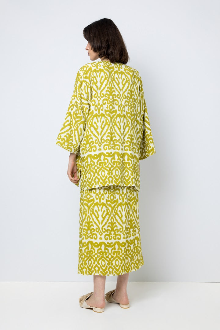 Choice Patterned Kimono Outerwear With Belt Lime