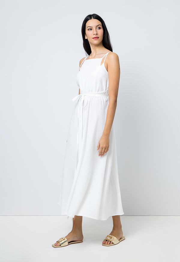 Choice Solid Sleeveless Dress Off White