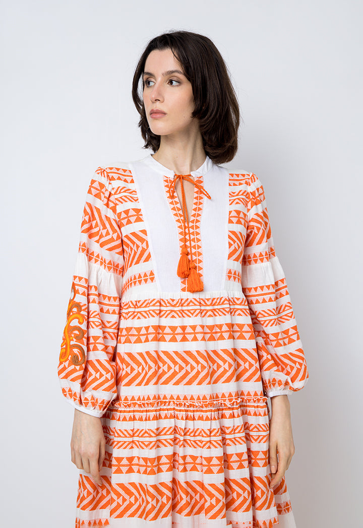 Choice Contrast Puff Long Sleeves Dress Orange