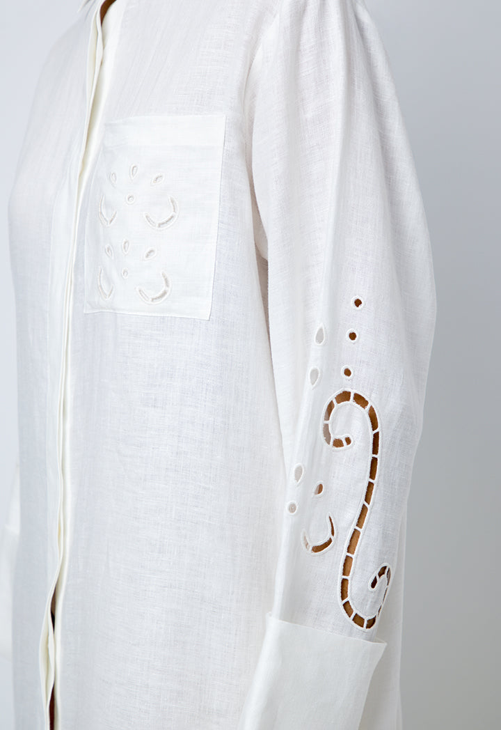 Choice Solid Embroidered Shirt Dress Offwhite