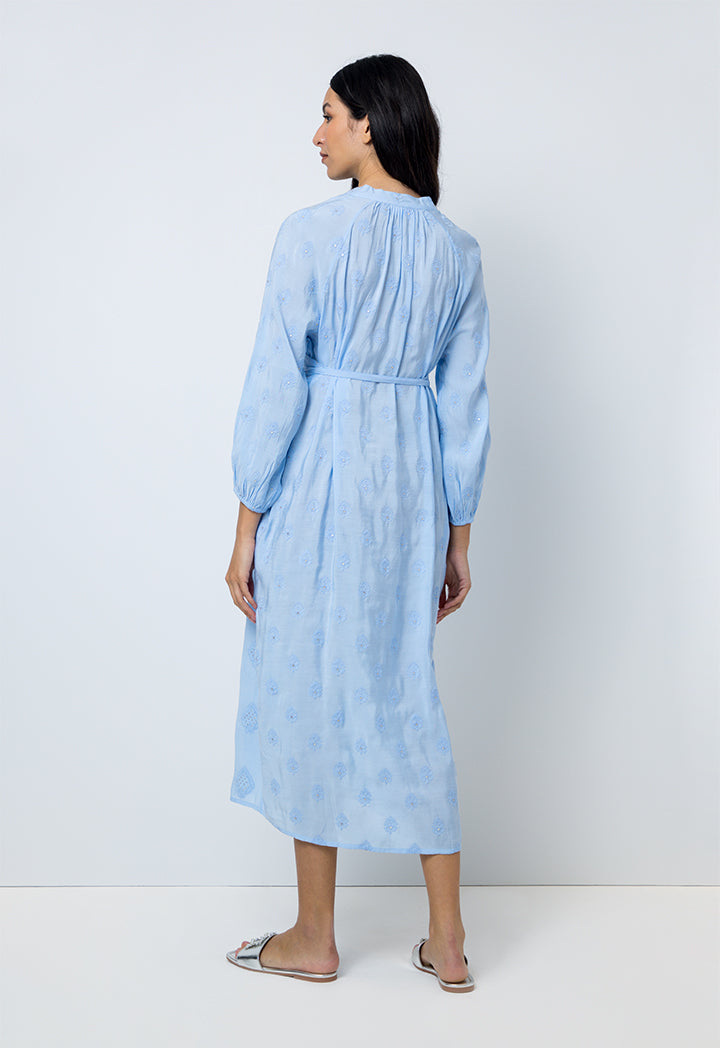 Choice Embroidered Sequins Long Sleeves Dress Blue