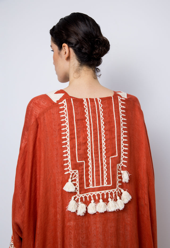 Choice Embroidered Kimono Sleeves Maxi Abaya Brick