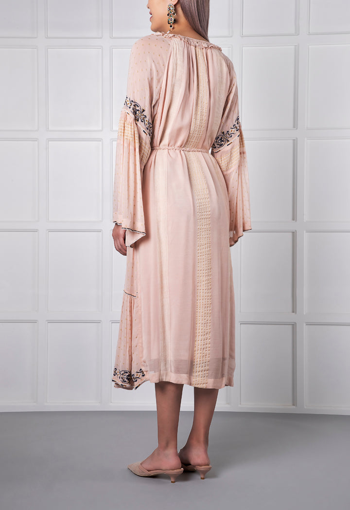 Choice V-Neck Lurex Beaded Midi Dress Blush - Wardrobe Fashion