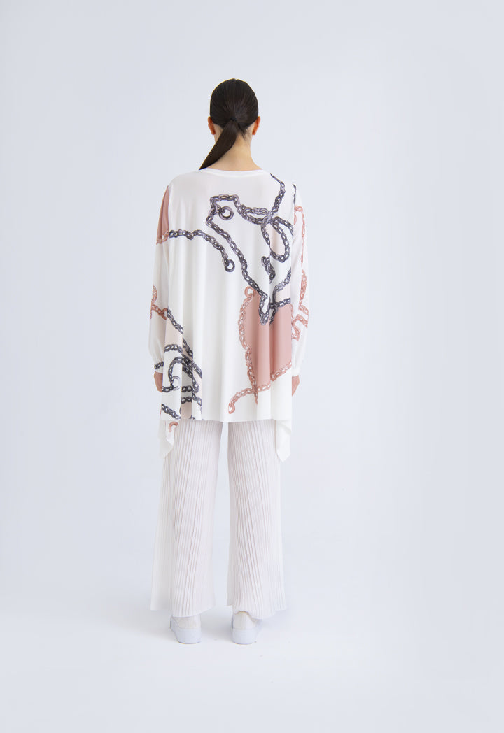 Choice Printed Knit Drape Side Tunic Blouse Blush