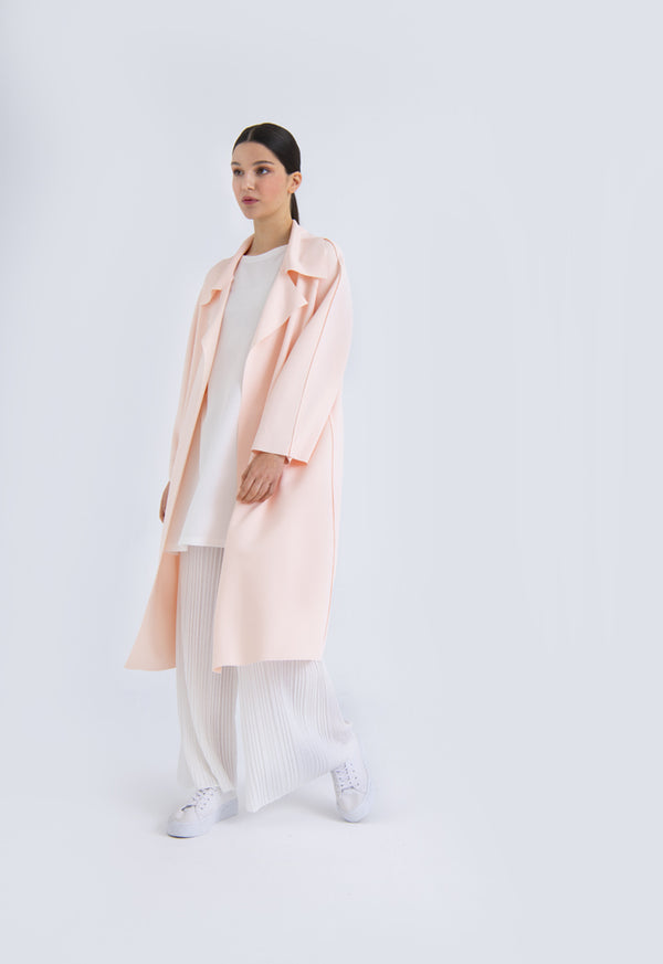 Choice Draped Lapel Open Front Exposed Seam Outerwear Blush