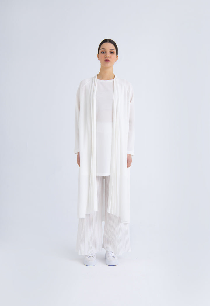 Choice Open Front Pleated Knitted Cardigan Off White