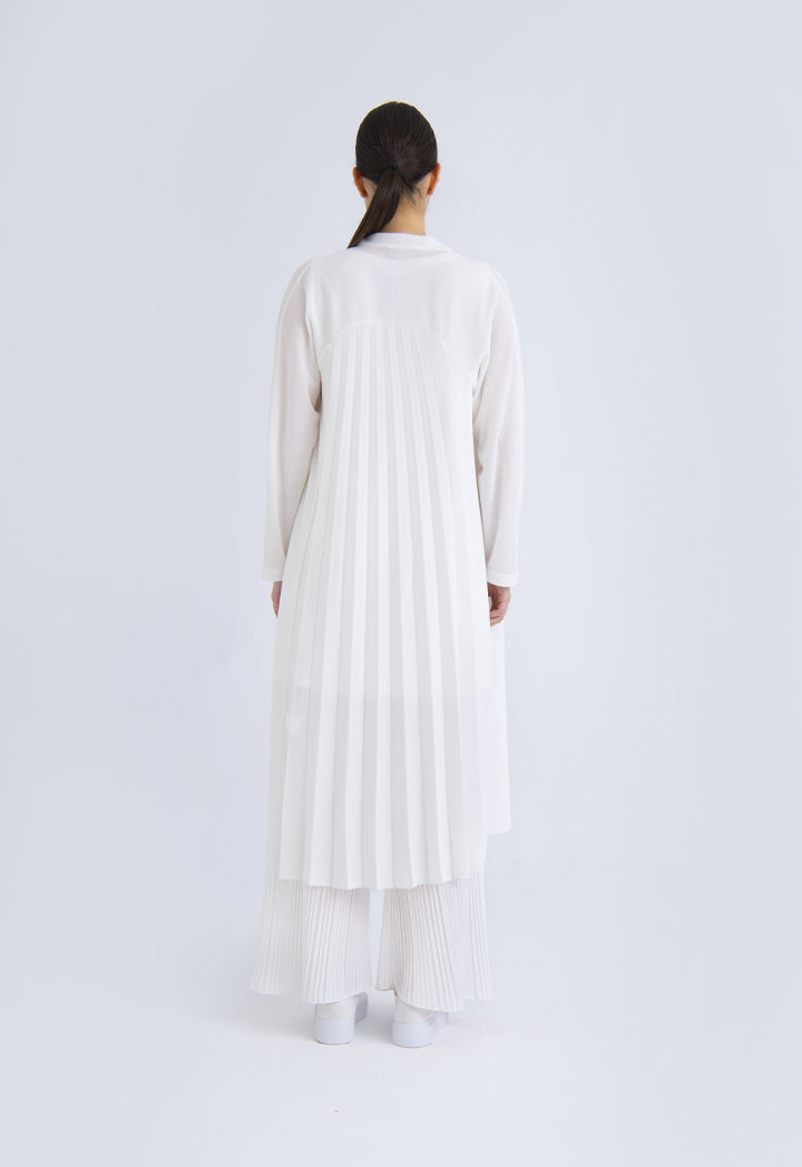 Choice Open Front Pleated Knitted Cardigan Off White
