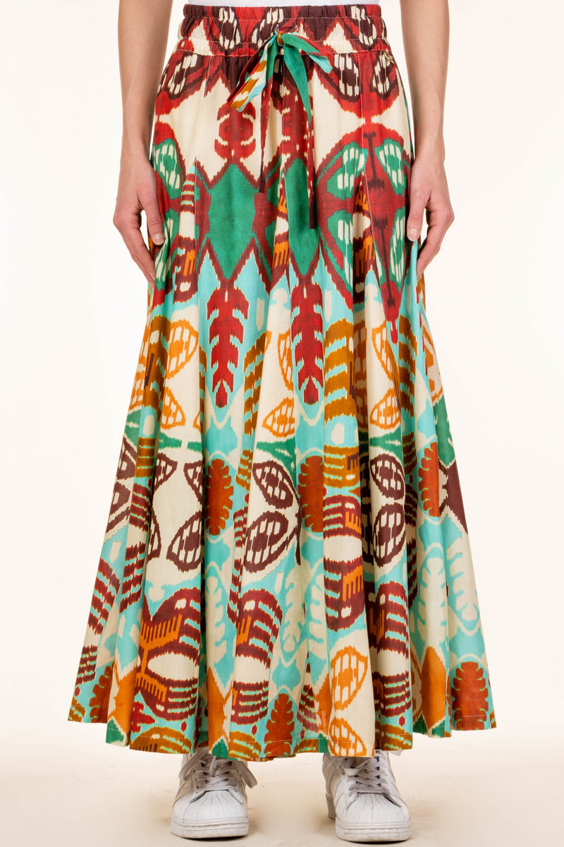 Souvenir Multicolor Flared Printed Long Skirt Multicolor