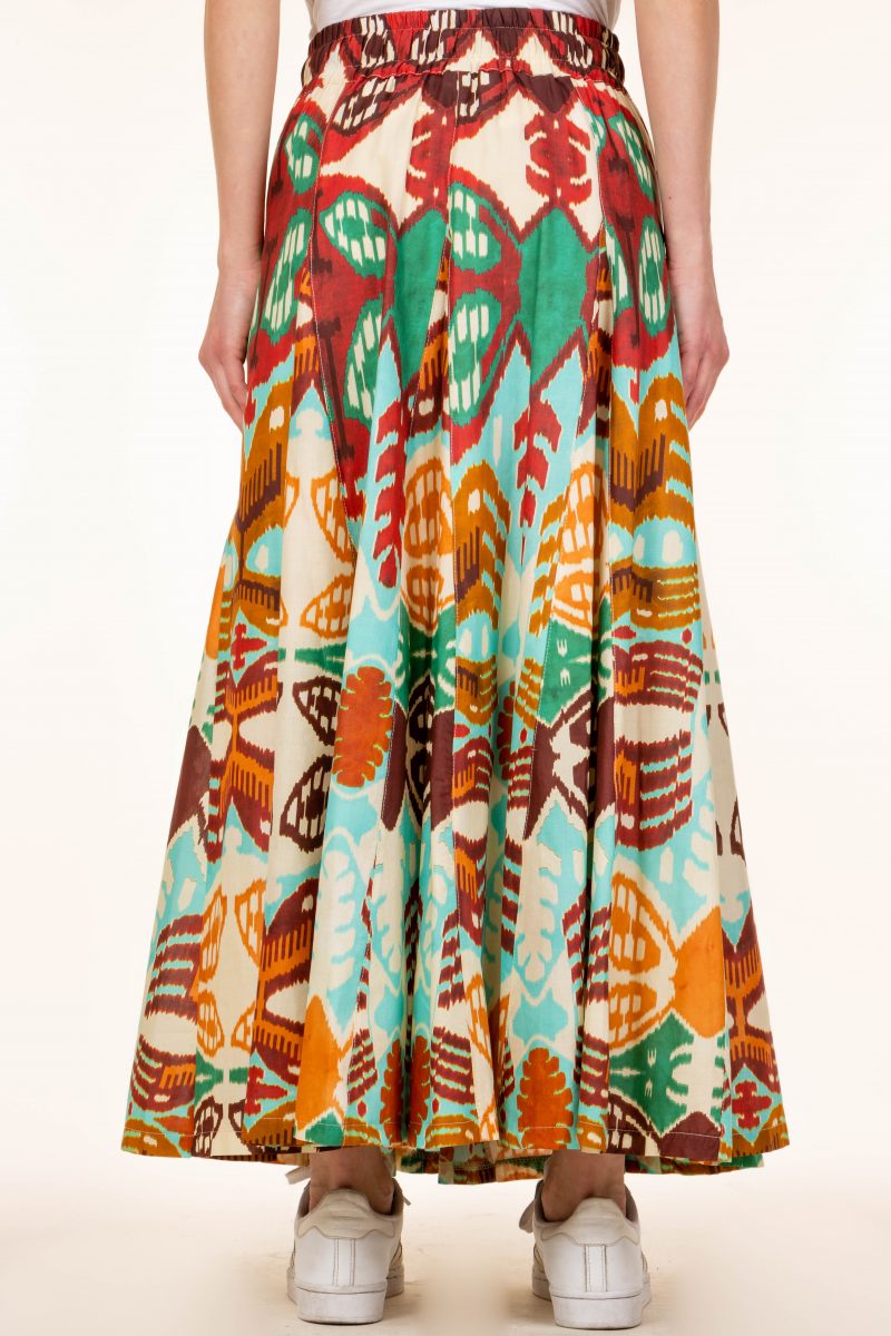Souvenir Multicolor Flared Printed Long Skirt Multicolor