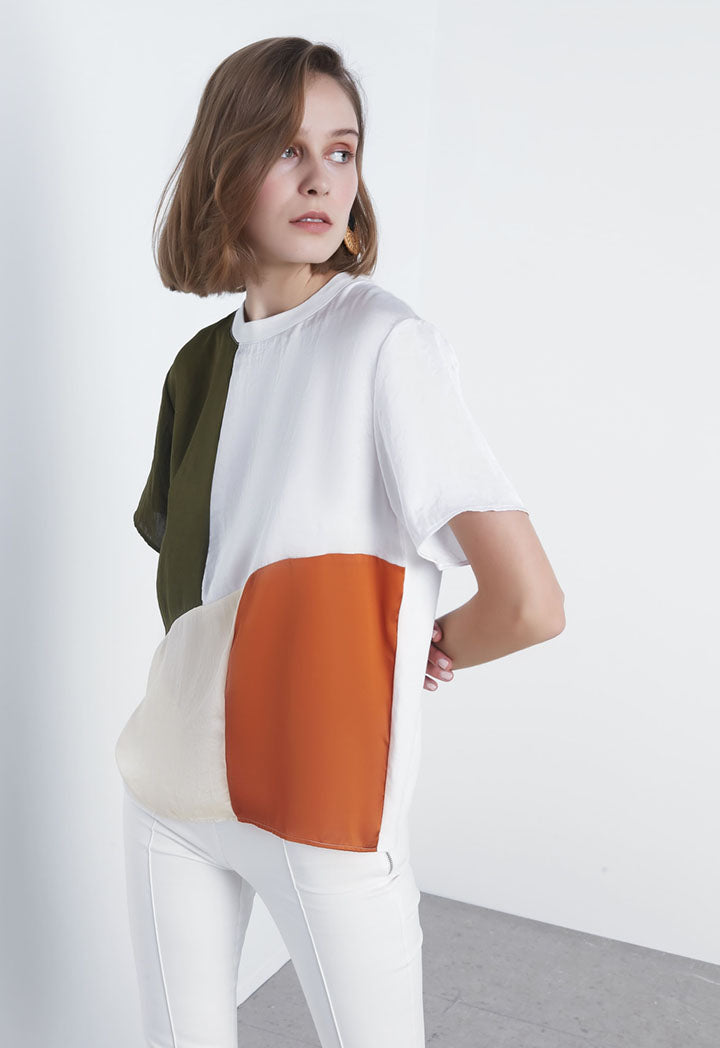 Ipekyol T-Shirt Color Block S/Sl Ecru - Wardrobe Fashion