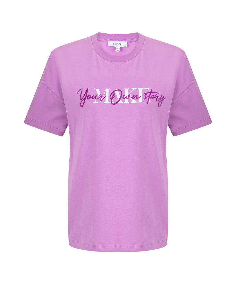Ipekyol Velvet Slogan Print T-Shirt Purple