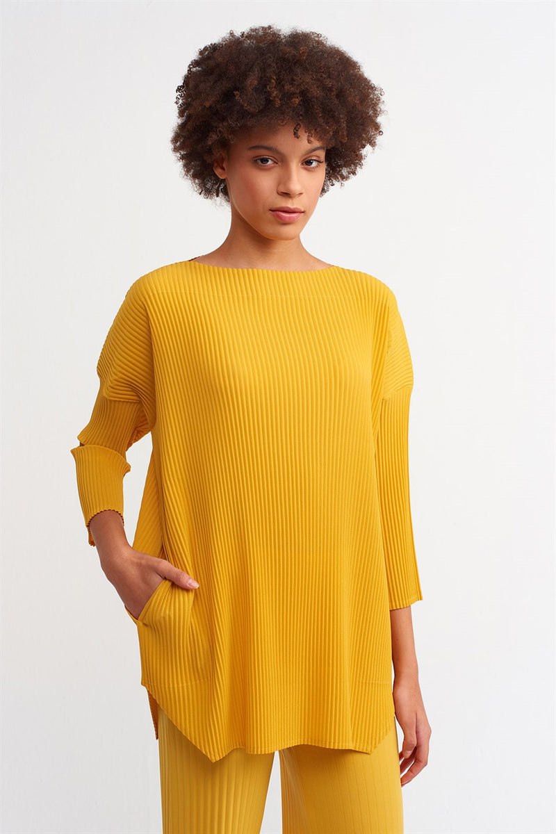 Nu 3/4 Sleeve Ribbed Blouse Papia