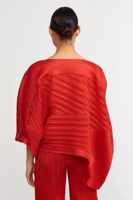 Nu Electric Pleated Designer Yoked Blouse Red