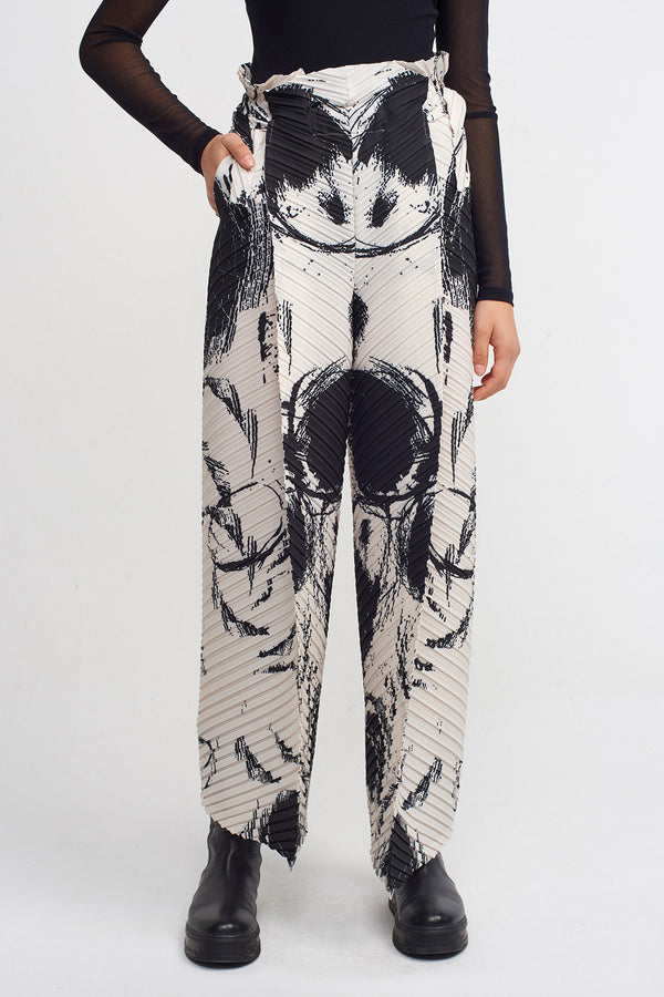 Nu Printed Pleated Trousers Off White