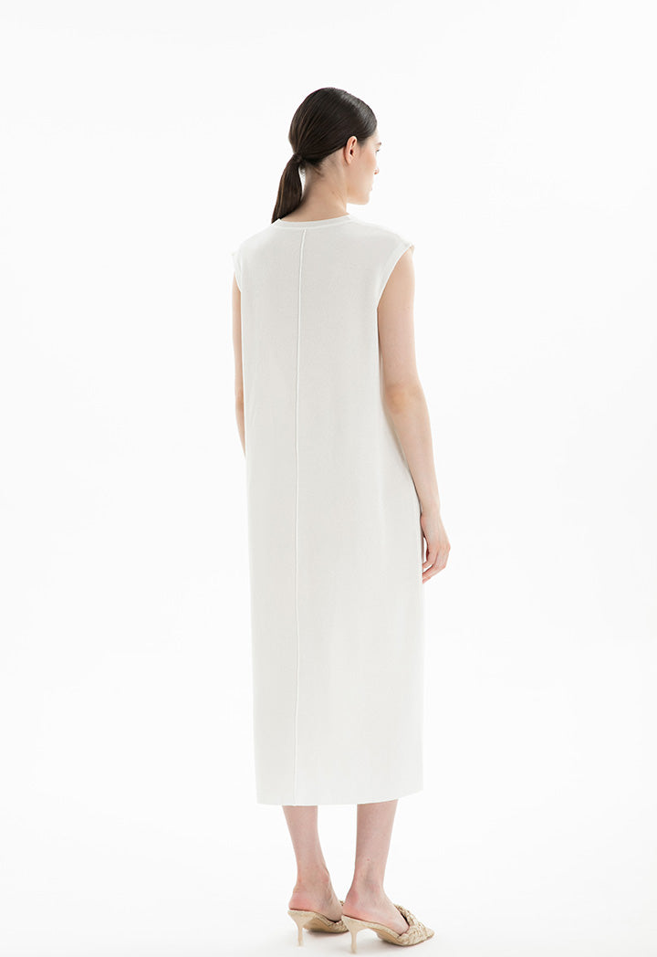 Choice Sleeveless Solid Knit Maxi Dress Cream-Off White