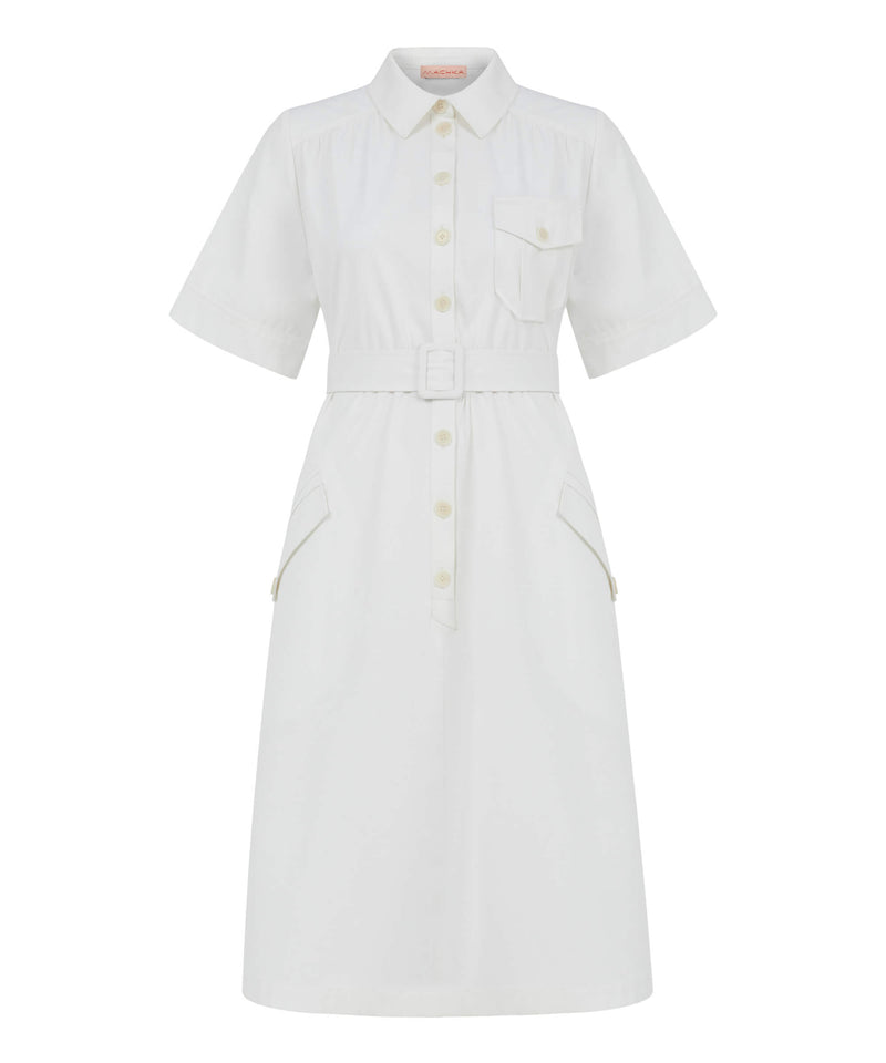 Machka Belted Shirt Dress White