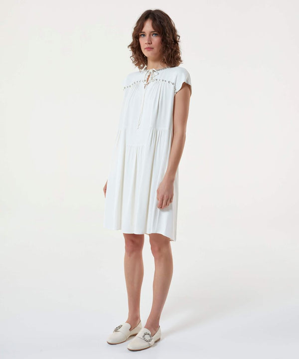 Machka Jewel Neck Short Dress Off White