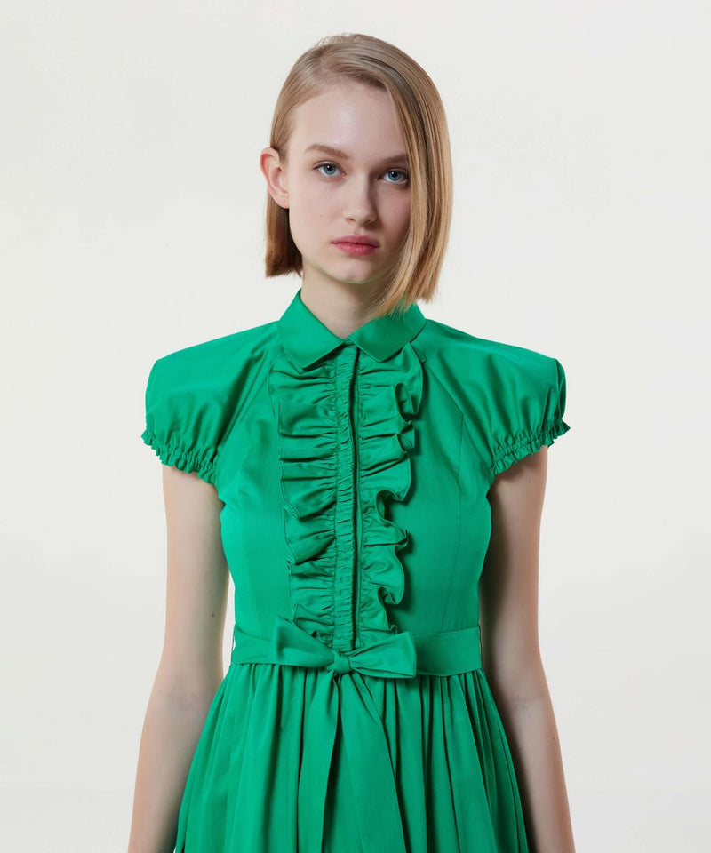 Machka Ruffle Detail Shirt Dress Green