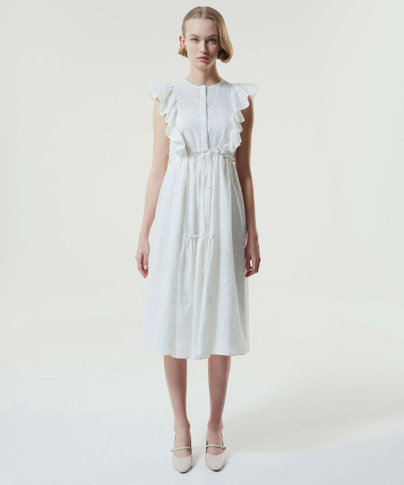 Machka Ruffle Detail Embroidered Dress White