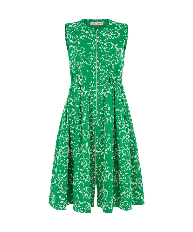 Machka Floral-Embroidered Zip Up Dress Green