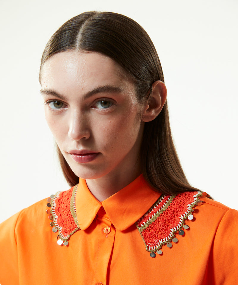 Machka Shirt Dress With Detachable Crochet Collar Orange