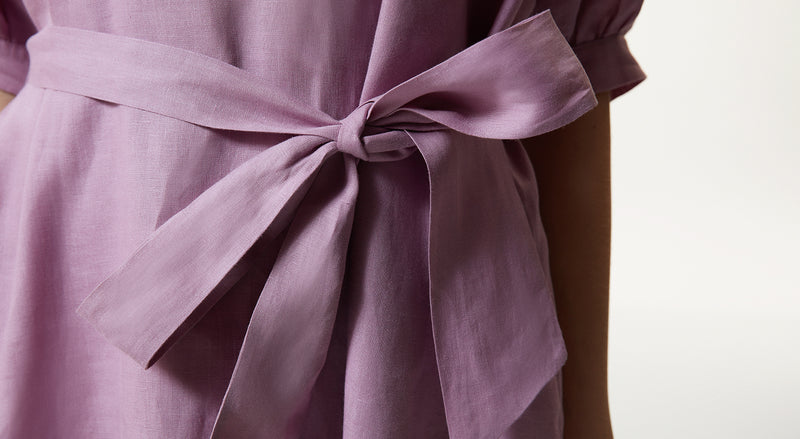 Machka Jewel Neck Linen Midi Dress Lilac