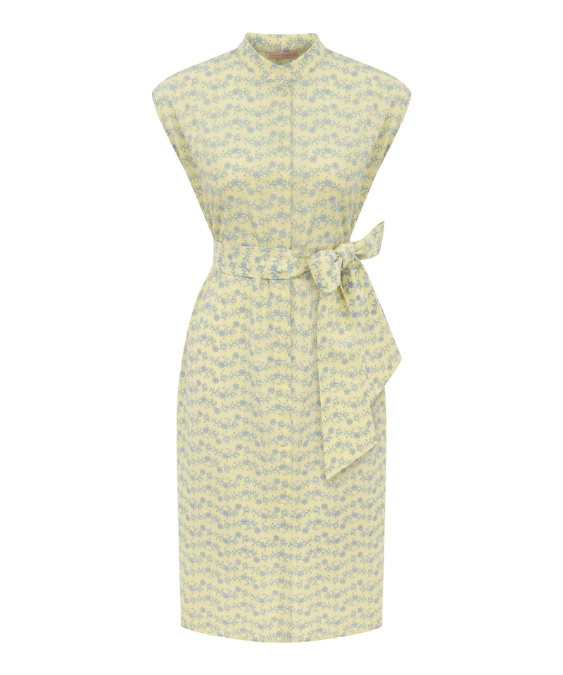 Machka Embroidered Print Belted Dress Yellow