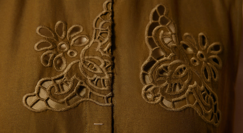 Machka Embroidered Belted Shirt Dress Olive