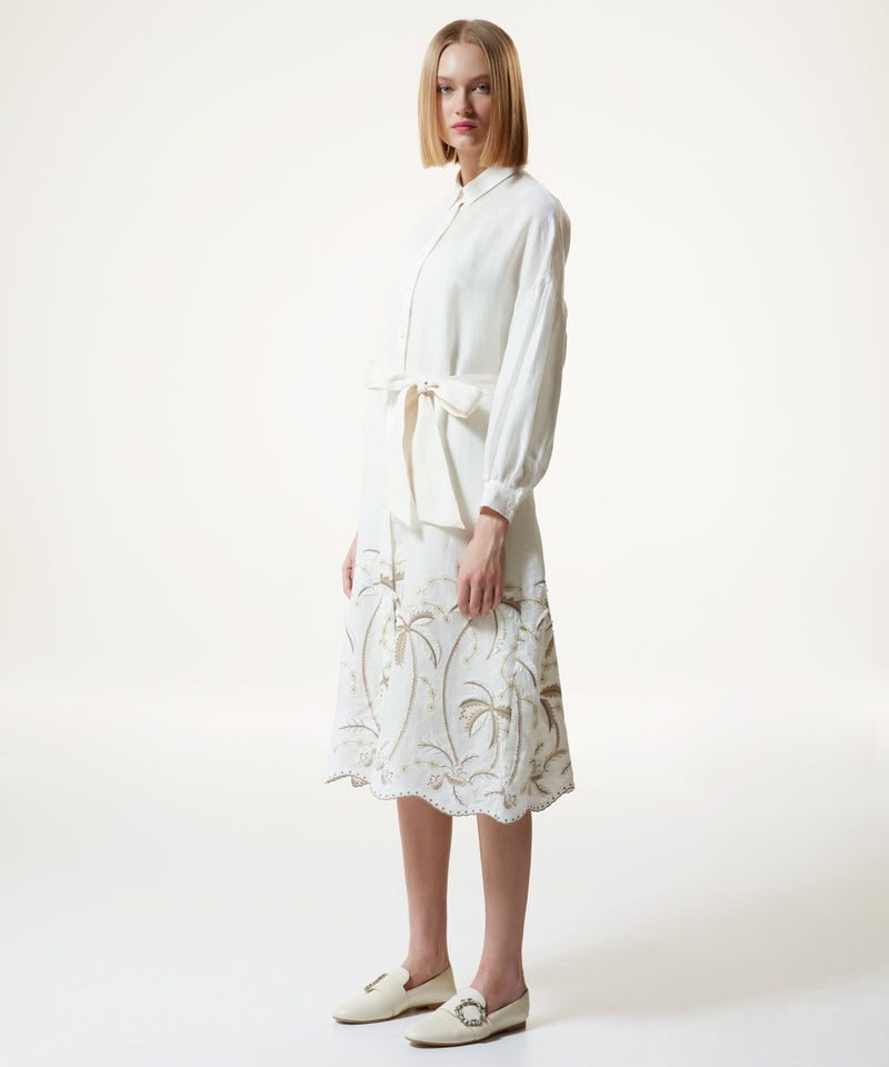 Machka Palm-Embroidered Shirt Dress Off White