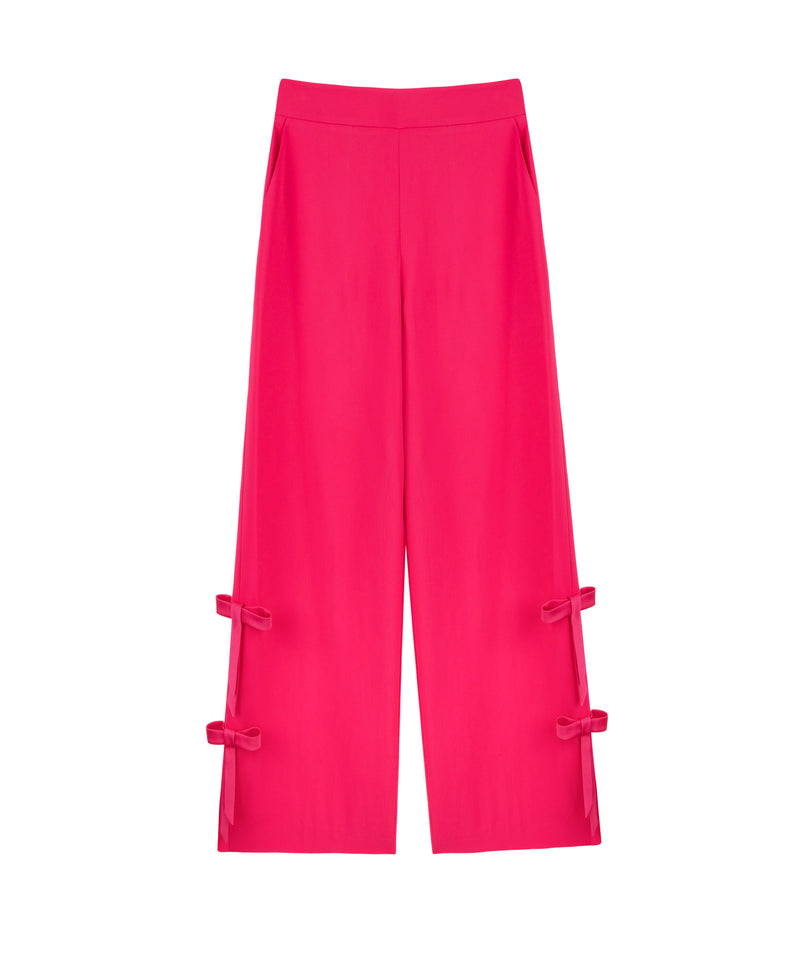 Machka Wide Leg Fit Trousers With Bow Fuchsia