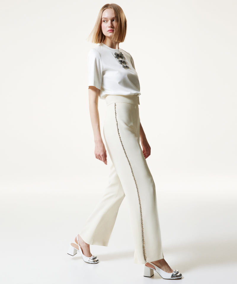 Machka Bead-Embellished Straight Fit Trousers Off White
