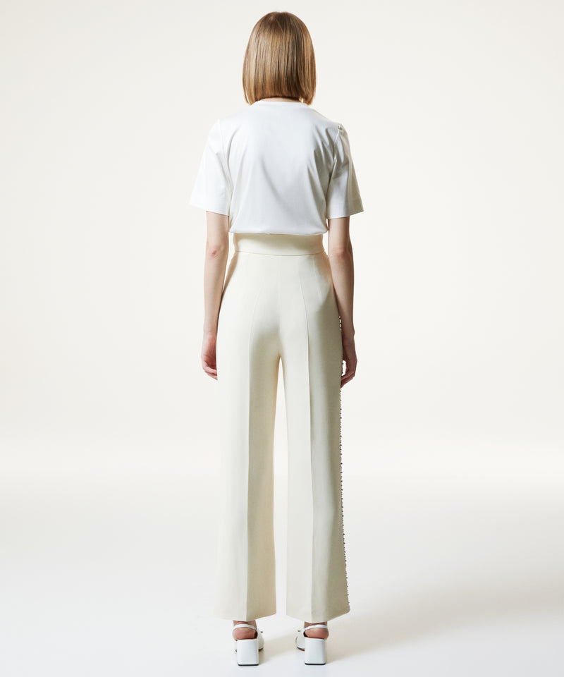 Machka Bead-Embellished Straight Fit Trousers Off White