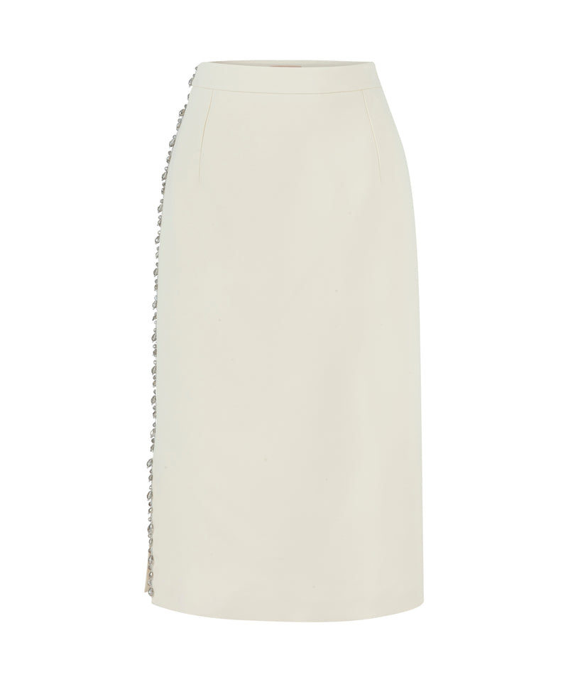Machka Crystal-Stone Striped Pencil Skirt Off White