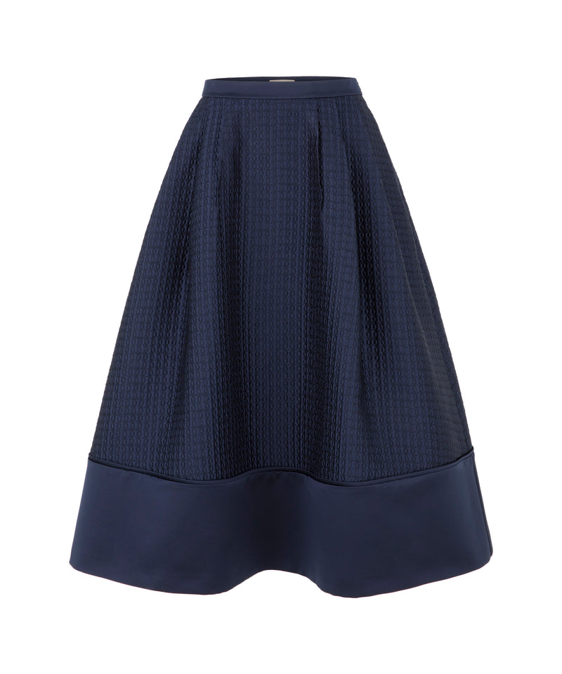 Machka Satin Duchess Jacquard Bell Skirt Navy Blue