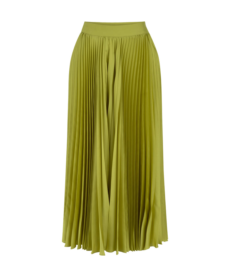 Machka Solid Pleated Midi Skirt Pistachio Green