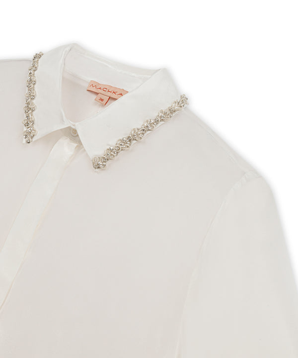 Machka Crystal Stone Detail Shirt Off White