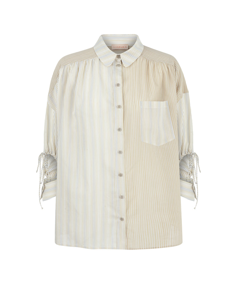 Machka Silk-Blend Line Pattern Shirt Light Beige